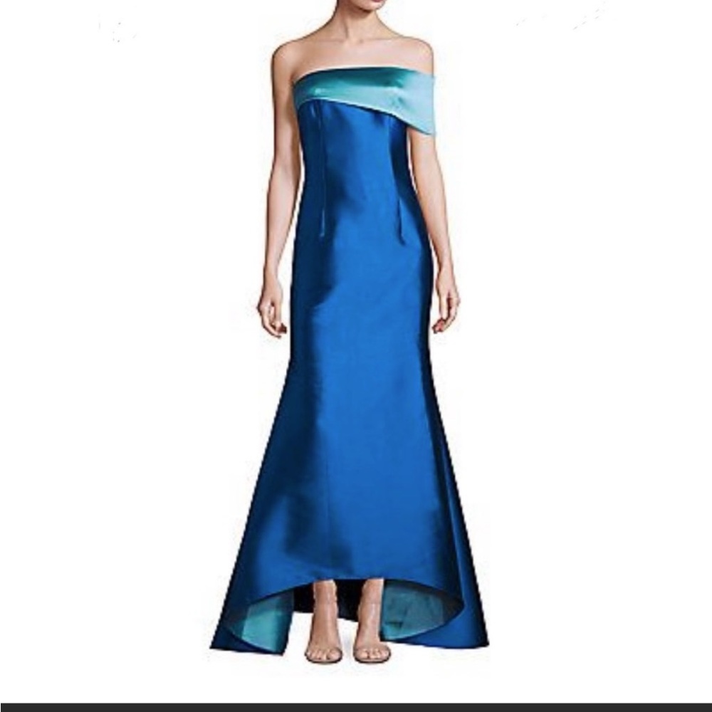 NWOT Sachin + Babi Sadie Gown. Dutchess satin. Azure blue color.